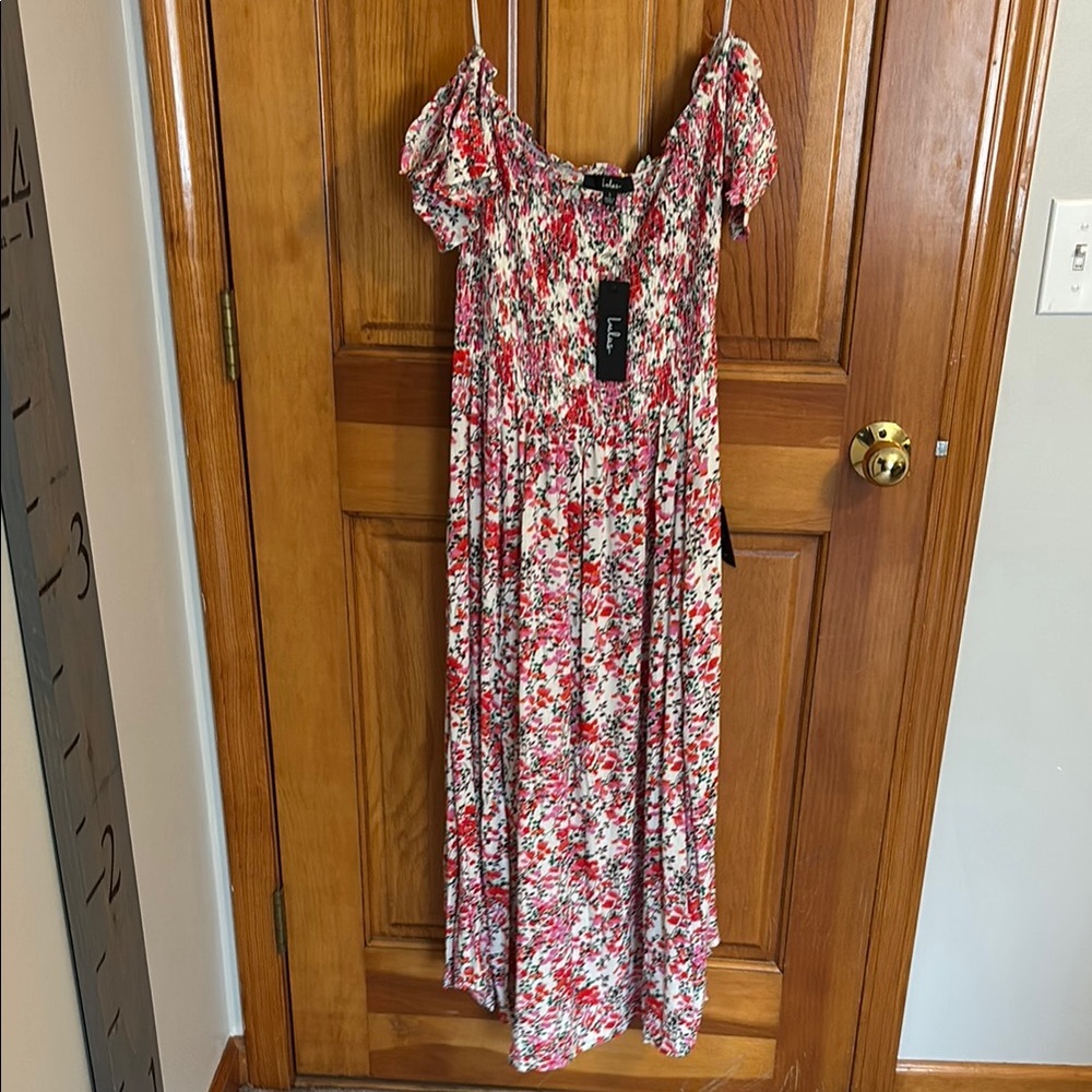 Lulu's Floral Midi Dress - Red and White